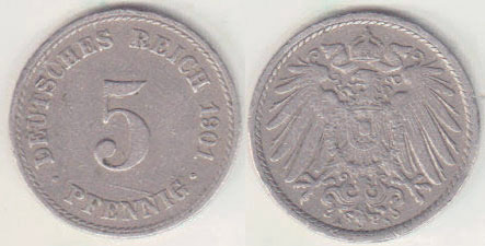 1901 A Germany 5 Pfennig A008551